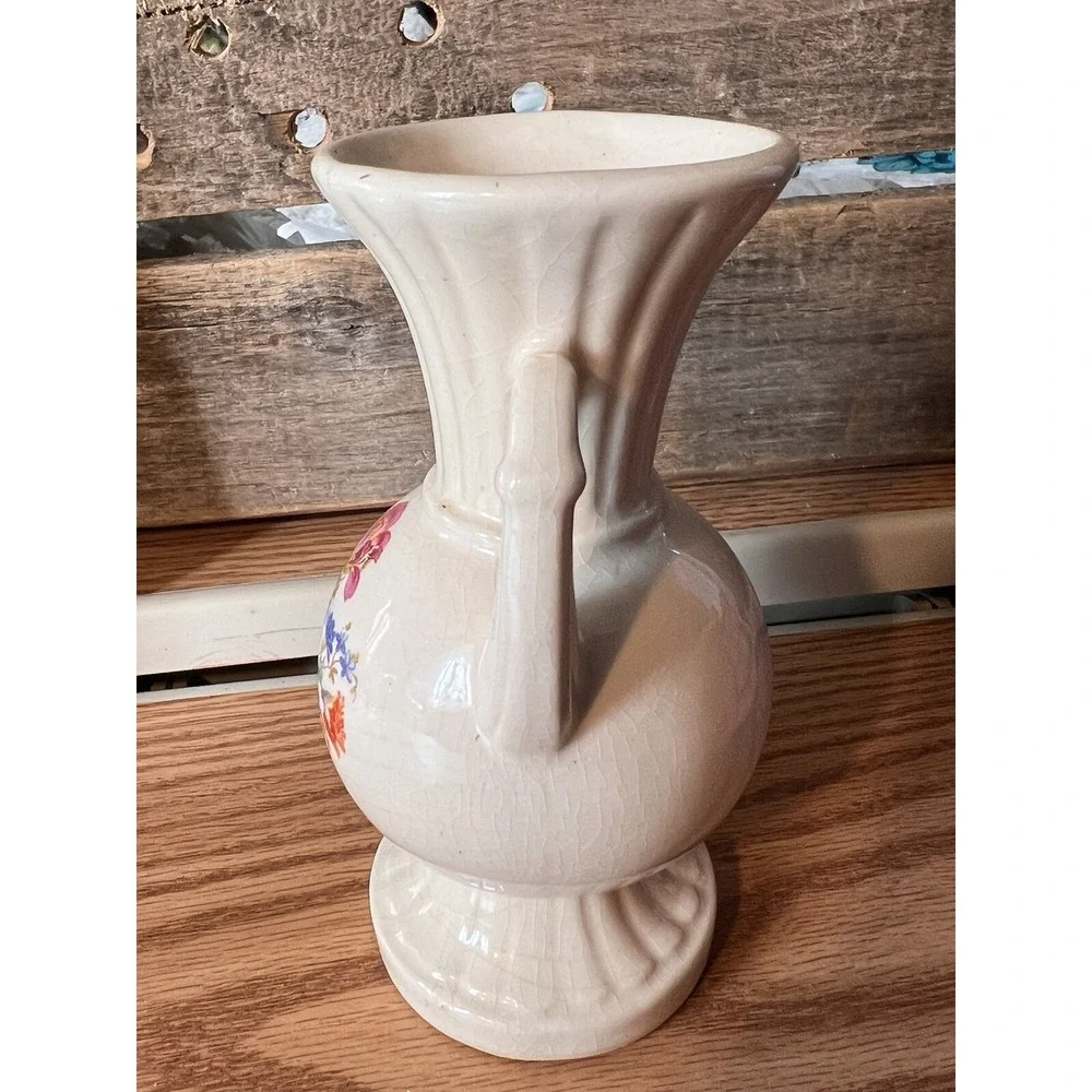 Vintage‎ Royal Copley Porcelain Vase with Vibrant Floral Design and Handles MCM